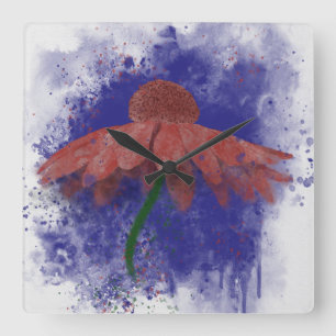 Watercolor Coneflower Square Wall Clock