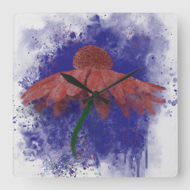 Watercolor Coneflower Square Wall Clock (Front)