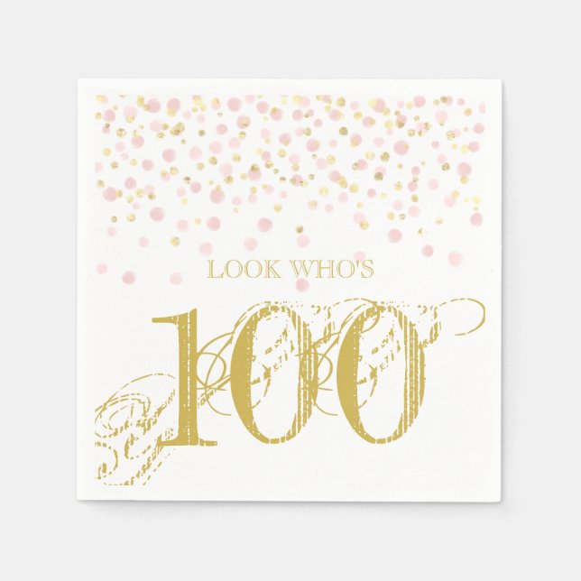 Watercolor Confetti 100th Elegant Birthday Her Napkin (Front)