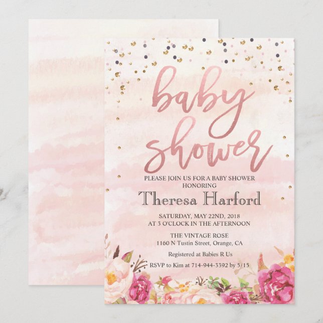 Watercolor Confetti Baby Shower Invitation (Front/Back)