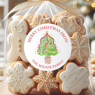 Watercolor Confetti Christmas Tree Classic Round Sticker