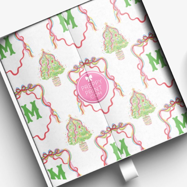 Watercolor Confetti Christmas Trees Monogram Crest Tissue Paper (Creator Uploaded)