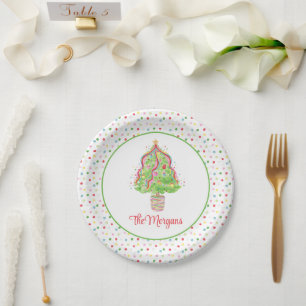 Watercolor Confetti Christmas Trees Paper Plate