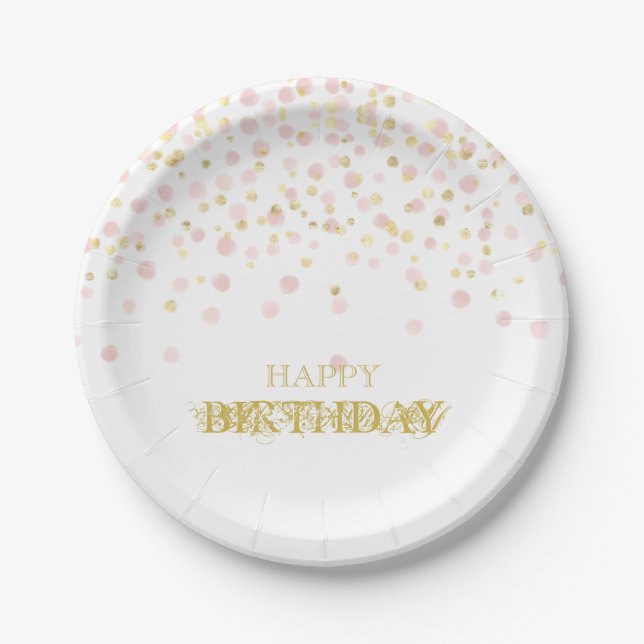 Watercolor Confetti Happy Birthday Elegant Chic Paper Plate (Front)