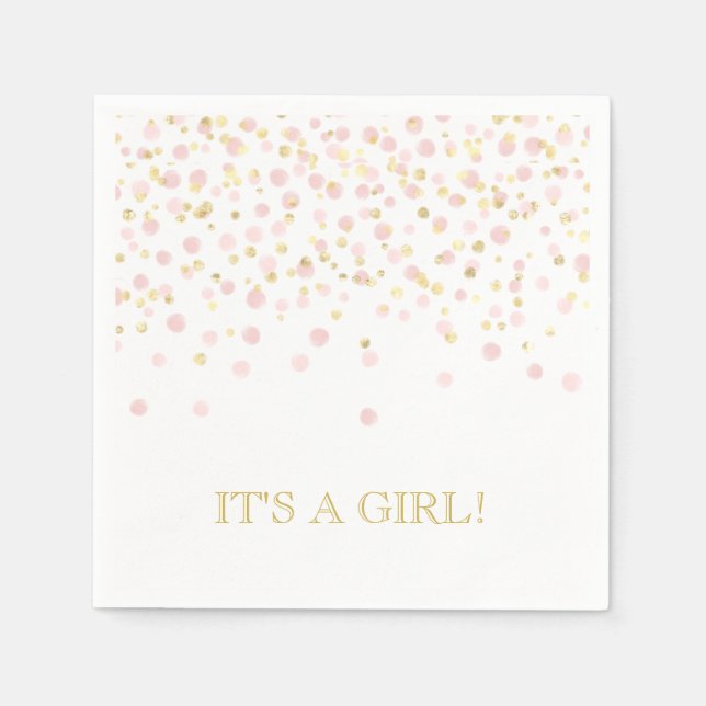 Watercolor Confetti It's A Girl Pink Gold Elegant Napkin (Front)