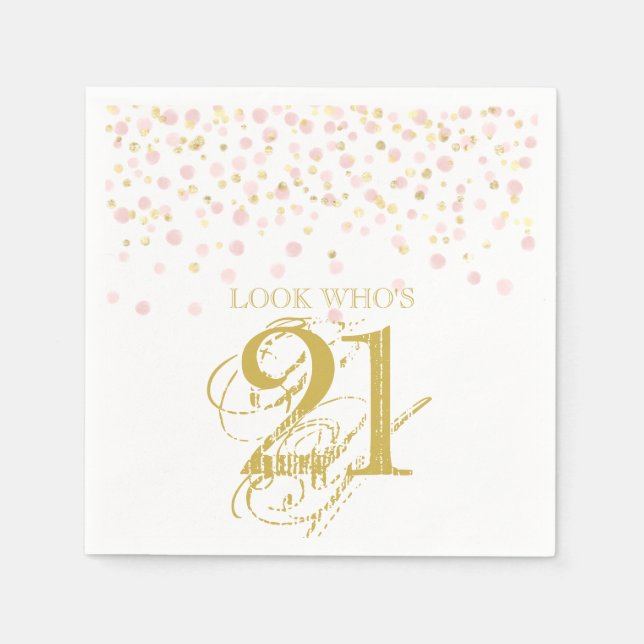 Watercolor Confetti Look Who's 21 Elegant Birthday Napkin (Front)
