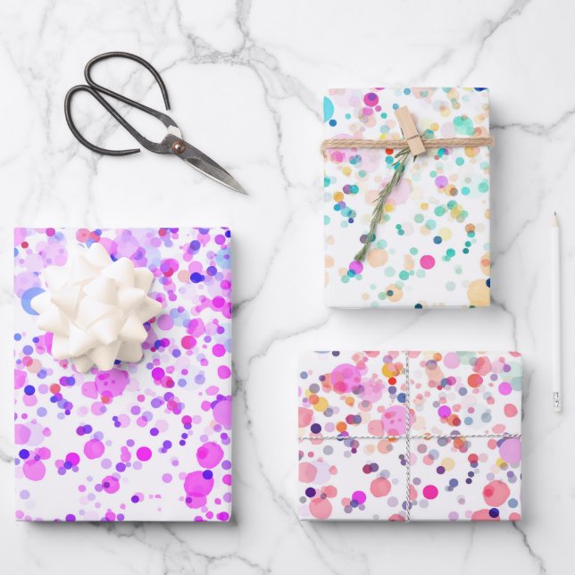 Watercolor Confetti Multicolored Abstract Wrapping Paper Sheet (Front)