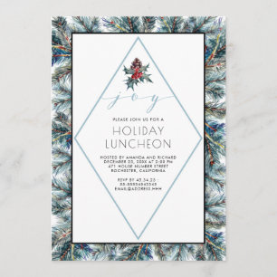 Watercolor Conifier and Pinecones Holiday Luncheon Invitation