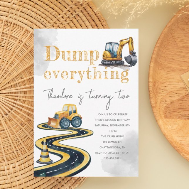 Watercolor Construction 2nd 3rd 4th Birthday  Invitation (Creator Uploaded)