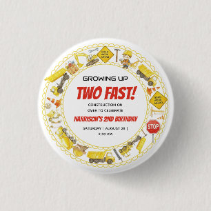 Watercolor Construction 2nd Birthday Party 3 Cm Round Badge