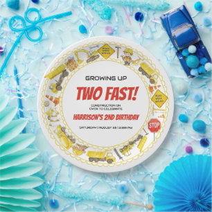 Watercolor Construction 2nd Birthday Party Paper Plate