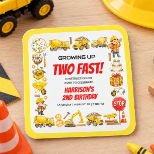 Watercolor Construction 2nd Birthday Party Square Sticker