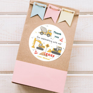 Watercolor Construction Birthday Party Classic Round Sticker