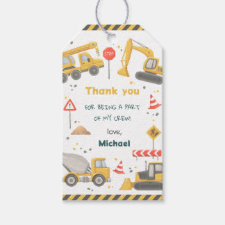 Watercolor Construction Birthday Party Gift Tags