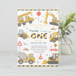 Watercolor Construction Birthday Party Invitation