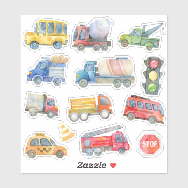 Watercolor construction cars sticker pack (Sheet)