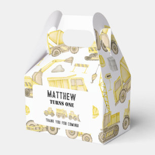 Watercolor Construction Vehicle Birthday Thank You Favour Box