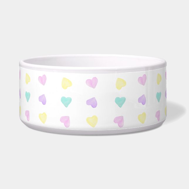 Watercolor Convo Heartz Pattern Pet Bowl (Front)