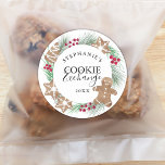 Watercolor Cookie Exchange  Classic Round Sticker<br><div class="desc">These Christmas Cookie Exchange stickers are decorated with watercolor cookies,  foliage,  and berries. 
Easily customisable. Original Watercolor © Michele Davies.</div>