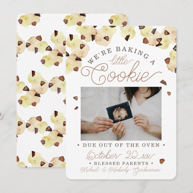 Watercolor Cookie Pregnancy Photo Announcement (Front/Back)