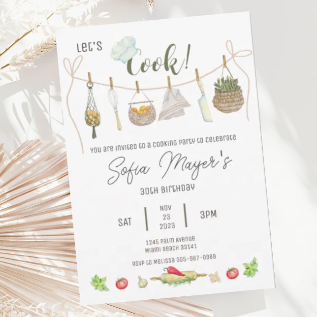 Watercolor Cooking Chef Birthday Party Invitation (Creator Uploaded)