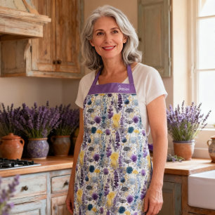 Watercolor Cooking Herbs and Lavender Pattern Apron