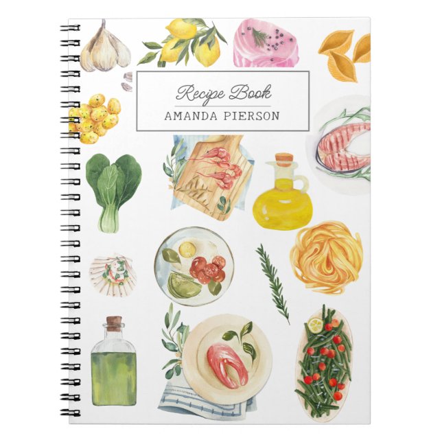 Watercolor Cooking Personalised Name Recipe Book (Front)