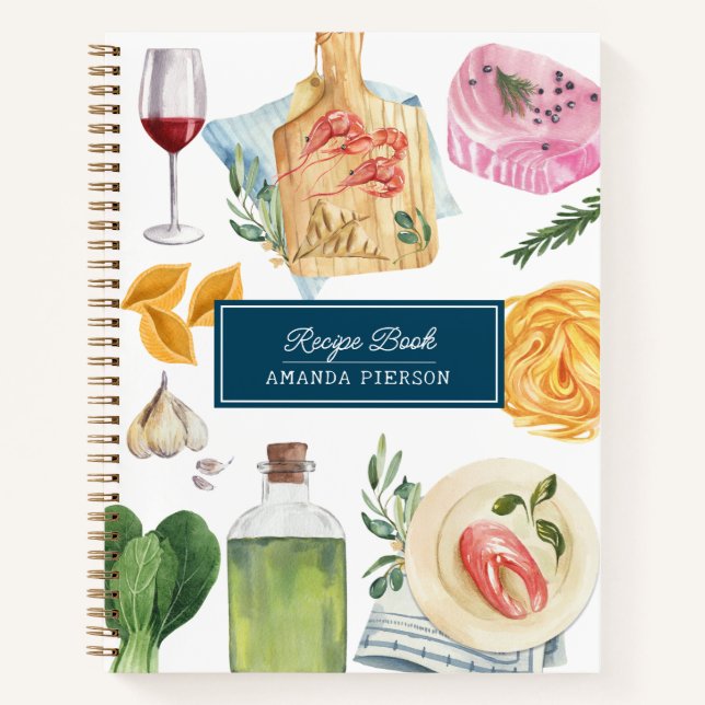 Watercolor Cooking Personalised Name Recipe Book (Front)