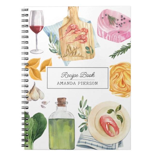 Watercolor Cooking Personalised Name Recipe Book (Front)