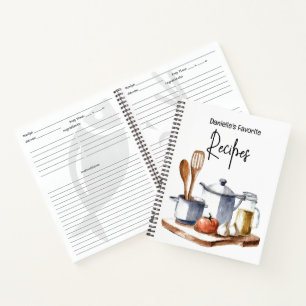 Watercolor cooking theme personalised recipe notebook