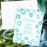 Watercolor Cool Aqua Star of David Bar Bat Mitzvah Announcement Postcard<br><div class="desc">Perfect card to announce the upcoming date of a bat mitzvah, bar mitzvah or other Jewish celebration! Hand made watercolor art for you on the front and back side! FULLY CUSTOMIZABLE! Click on “Personalise” above to edit the text. Click "edit using design tool" to adjust the fonts, colours and placements...</div>