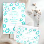 Watercolor Cool Aqua Star of David Bar Bat Mitzvah RSVP Card<br><div class="desc">Perfect response RSVP card for a bat mitzvah, bar mitzvah or other Jewish celebration! Hand made watercolor art for you on the front and back side! FULLY CUSTOMIZABLE! Click on “Personalise” above to edit the text. Click "edit using design tool" to adjust the fonts, colours and placements and to delete...</div>