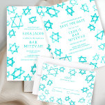 Watercolor Cool Aqua Star of David Bar Bat Mitzvah Save The Date<br><div class="desc">Perfect card to announce the upcoming date of a bat mitzvah, bar mitzvah or other Jewish celebration! Hand made watercolor art for you on the front and back side! FULLY CUSTOMIZABLE! Click on “Personalise” above to edit the text. Click "edit using design tool" to adjust the fonts, colours and placements...</div>