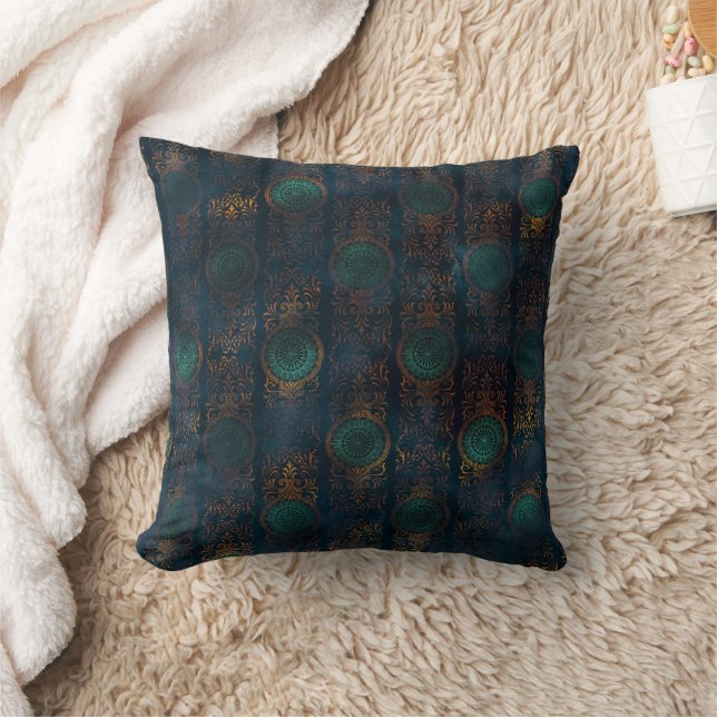 Watercolor Copper Patina Damask Pattern  Cushion (Blanket)