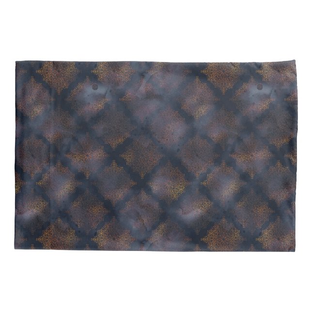 Watercolor Copper Patina Damask Pattern Pillowcase (Back)