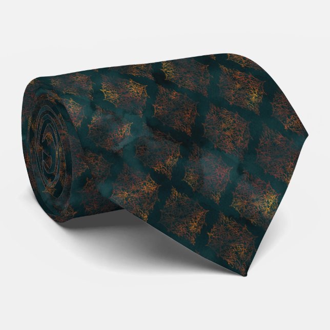 Watercolor Copper Patina Damask Pattern Tie (Rolled)
