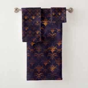 Watercolor Copper Patina Damask Pattern Towel
