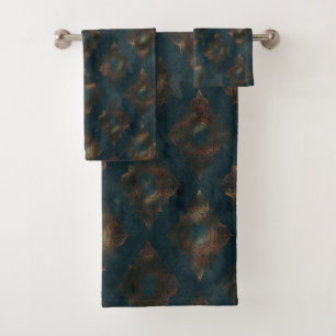 Watercolor Copper Patina Damask Pattern Towel