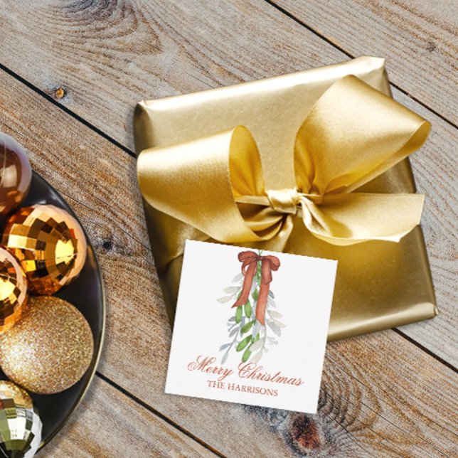 Watercolor Copper Ribbon Garland Swag Christmas Card (Watercolor Copper Christmas Bow Garland Gift Enclosure Cards)