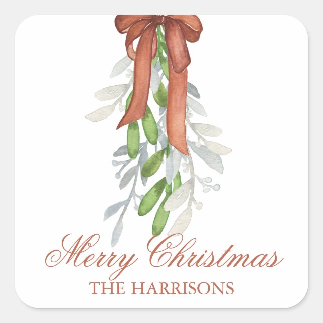 Watercolor Copper Ribbon Garland Swag Christmas Square Sticker (Front)