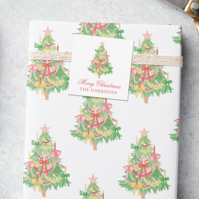 Watercolor Coquette Bow Christmas Tree Enclosure Card (Creator Uploaded)