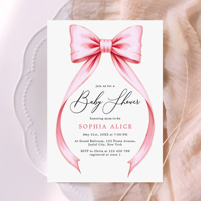  Watercolor Coquette Bow Sweet Girl Baby Shower Invitation (Creator Uploaded)