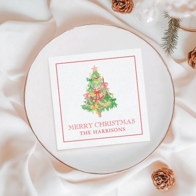 Watercolor Coquette Bows Christmas Tree Napkin (Creator Uploaded)