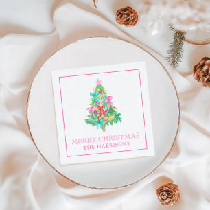 Watercolor Coquette Bows Christmas Tree Napkin
