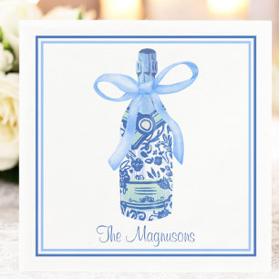 Watercolor Coquette Champagne Bottle Preppy Custom Napkin