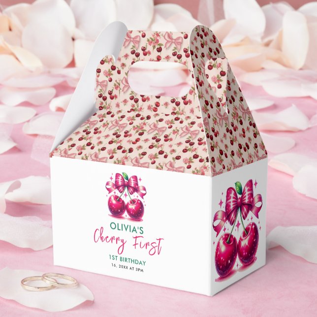 Watercolor Coquette Cherry 1st Birthday Favour Box (Wedding)