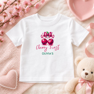 Watercolor Coquette Cherry 1st Birthday Toddler T-Shirt