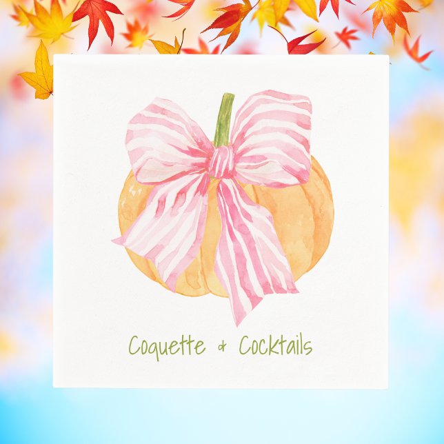 Watercolor Coquette Grandmillennial Pumpkin Bow Napkin (Creator Uploaded)