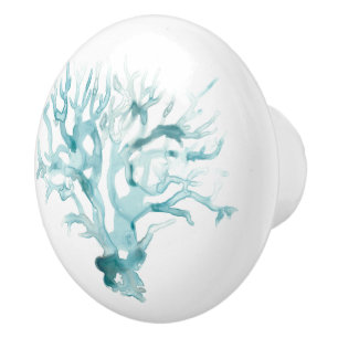 Watercolor Coral - Blue Ceramic Knob