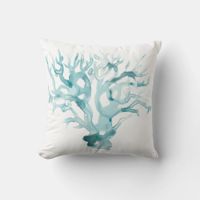 Watercolor Coral - Blue Cushion (Front)